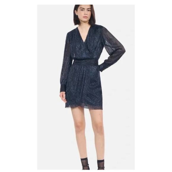 NWT The Kooples Metallic Navy Long Sleeve Mini Dress $415 - Picture 1 of 4